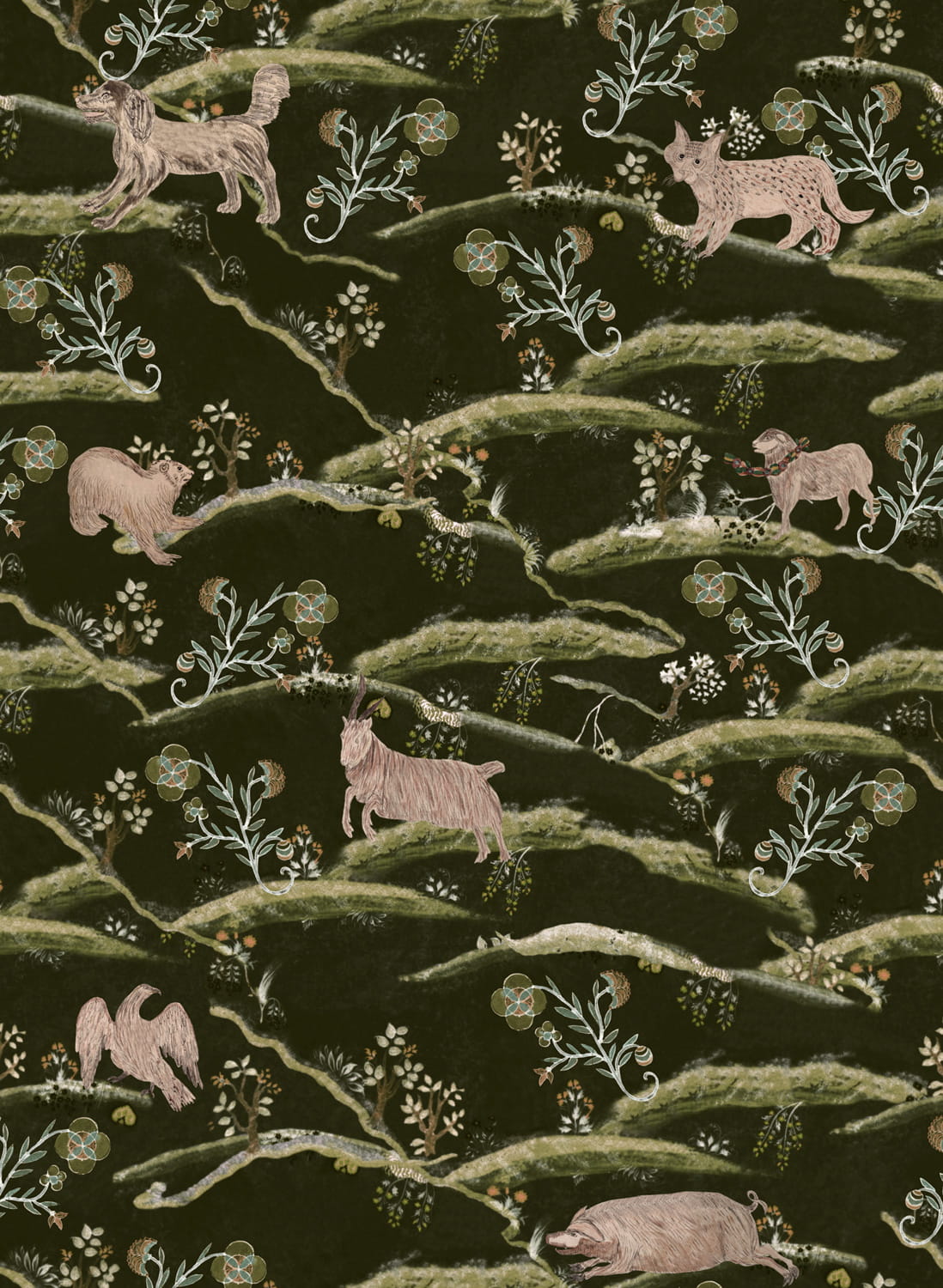 Tapete Countryside - Black/ Green/ Taupe