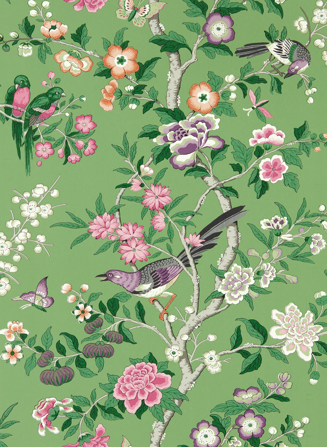 Tapete Chinoiserie Hall - Chinese Green/ Lotus Pink