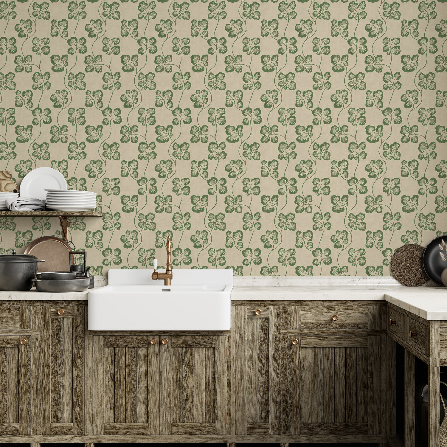 Tapete Cabbage Check - Brookes Green and Edge Sand
