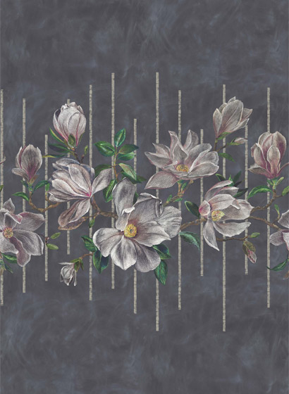 Wandbild Magnolia Frieze - Charcoal/ Pink