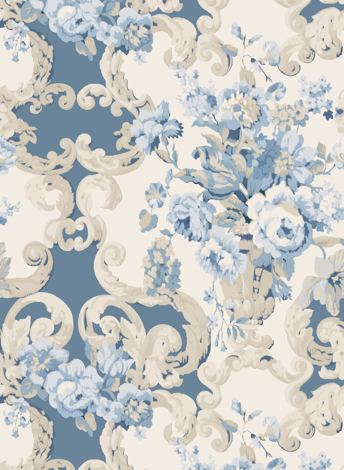 Tapete Floral Rococo - Blue
