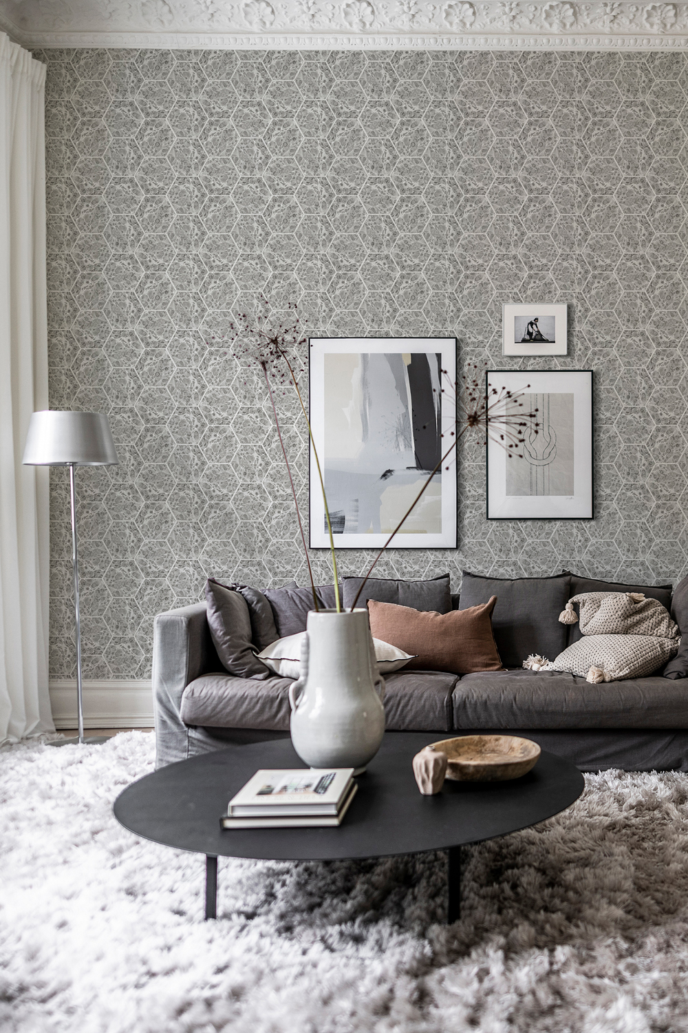 Tapete Marbled Hexagon Tiles - Grey