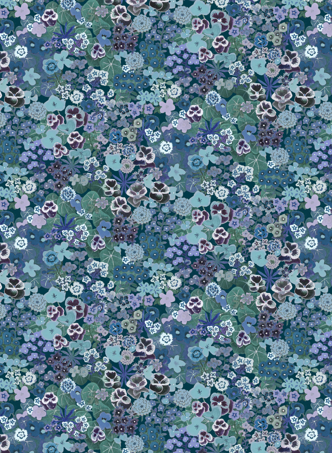 Tapete Champs Fleuris - Bleu