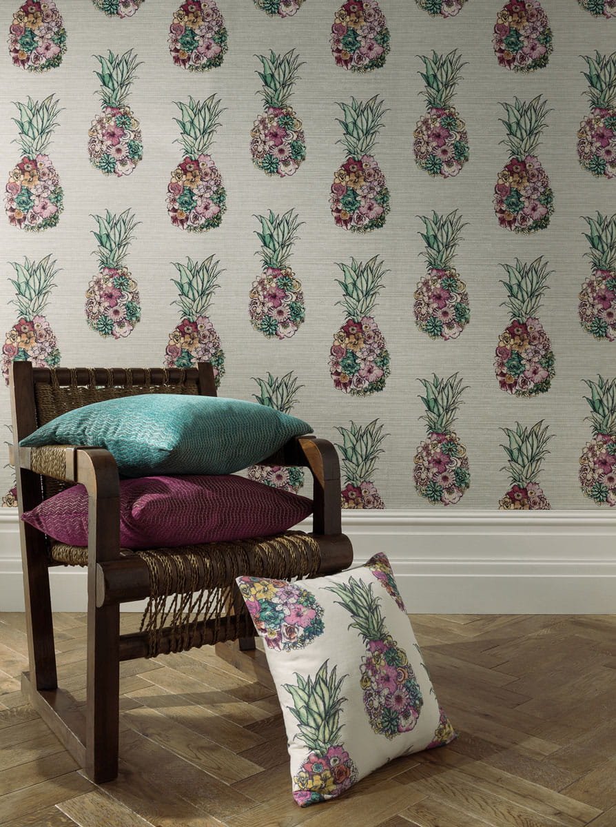 Wallpaper Ananas - Cerise/ Lemon/ Mint