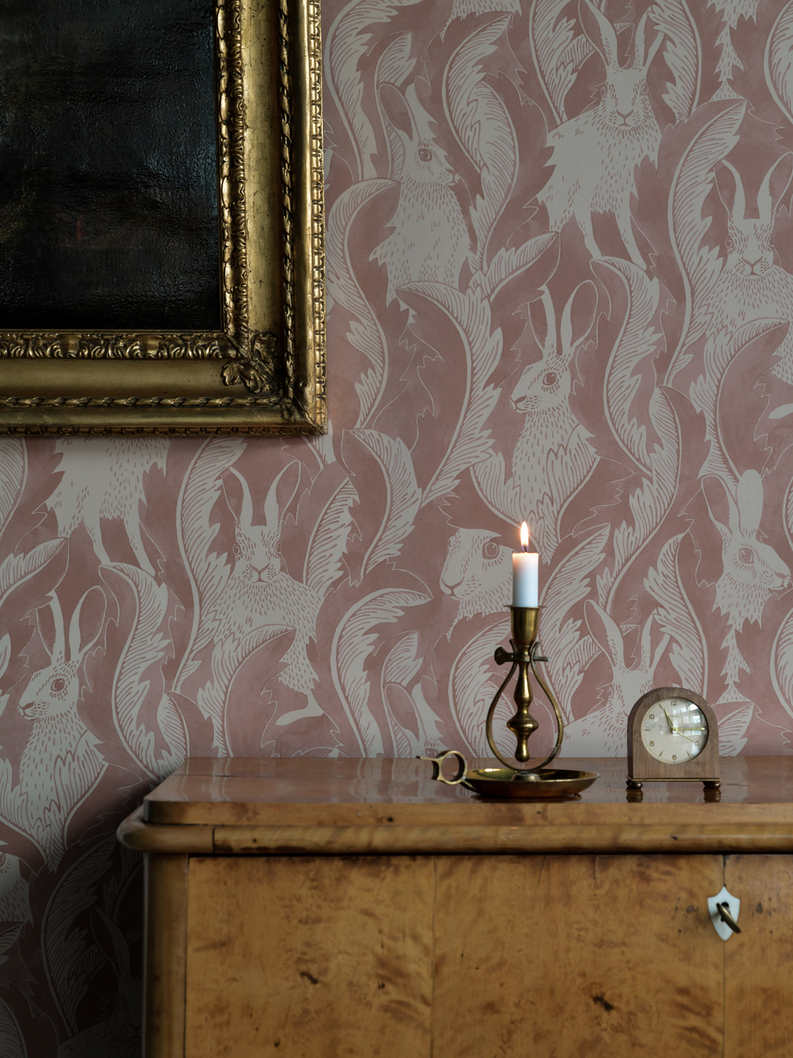 Tapete Hares in Hiding - Dusty Pink