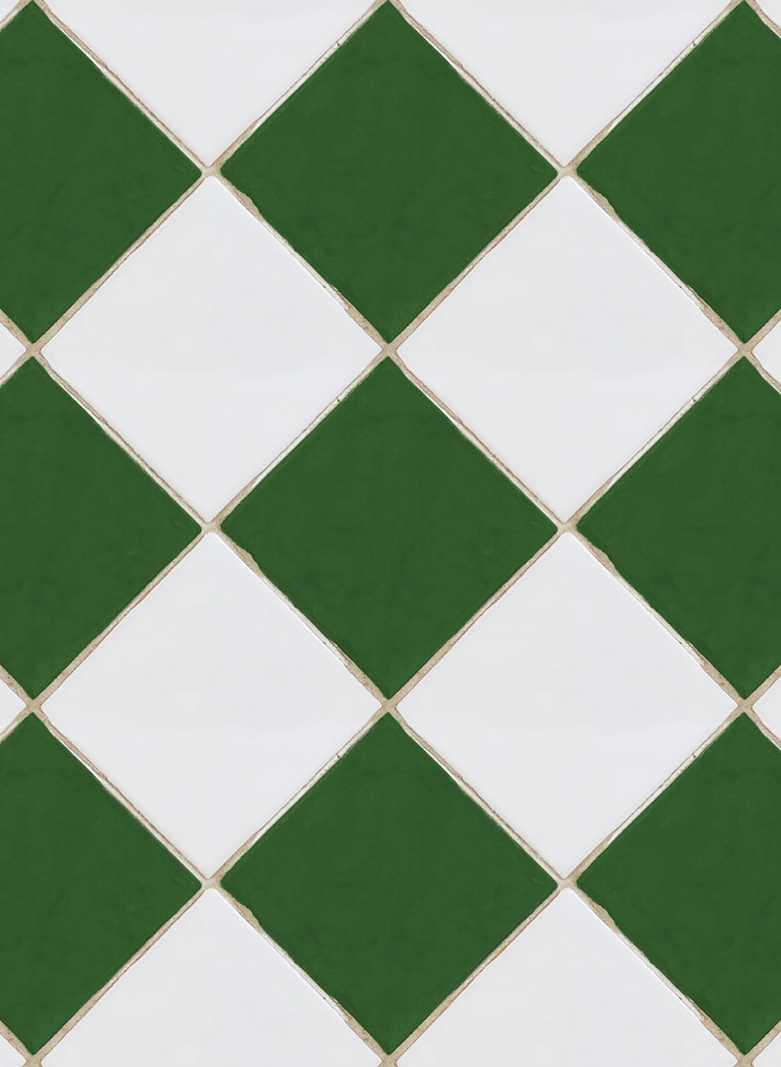 Tapete Checkered Tiles - White/ Green