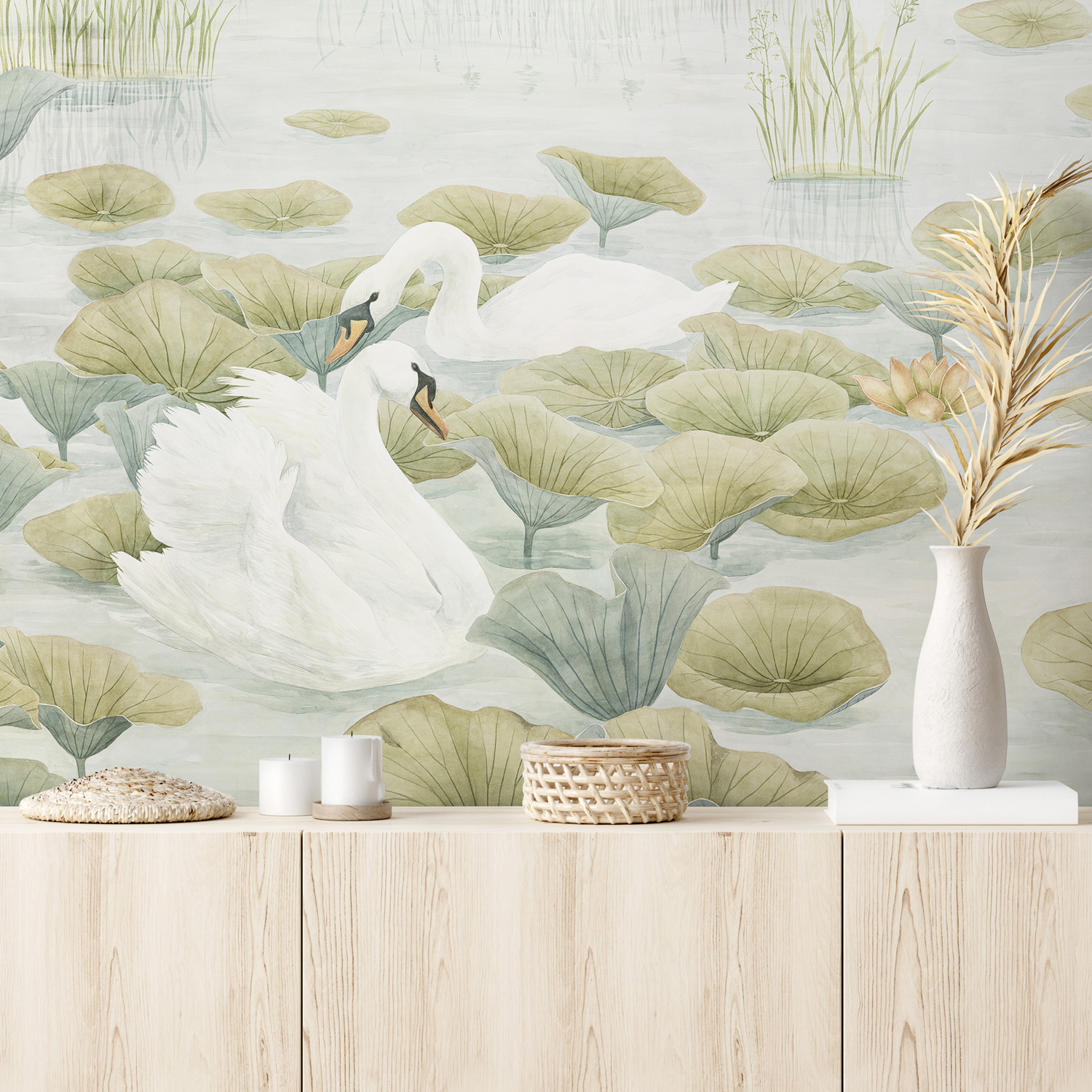 Wandbild Classic Swan Lake - green