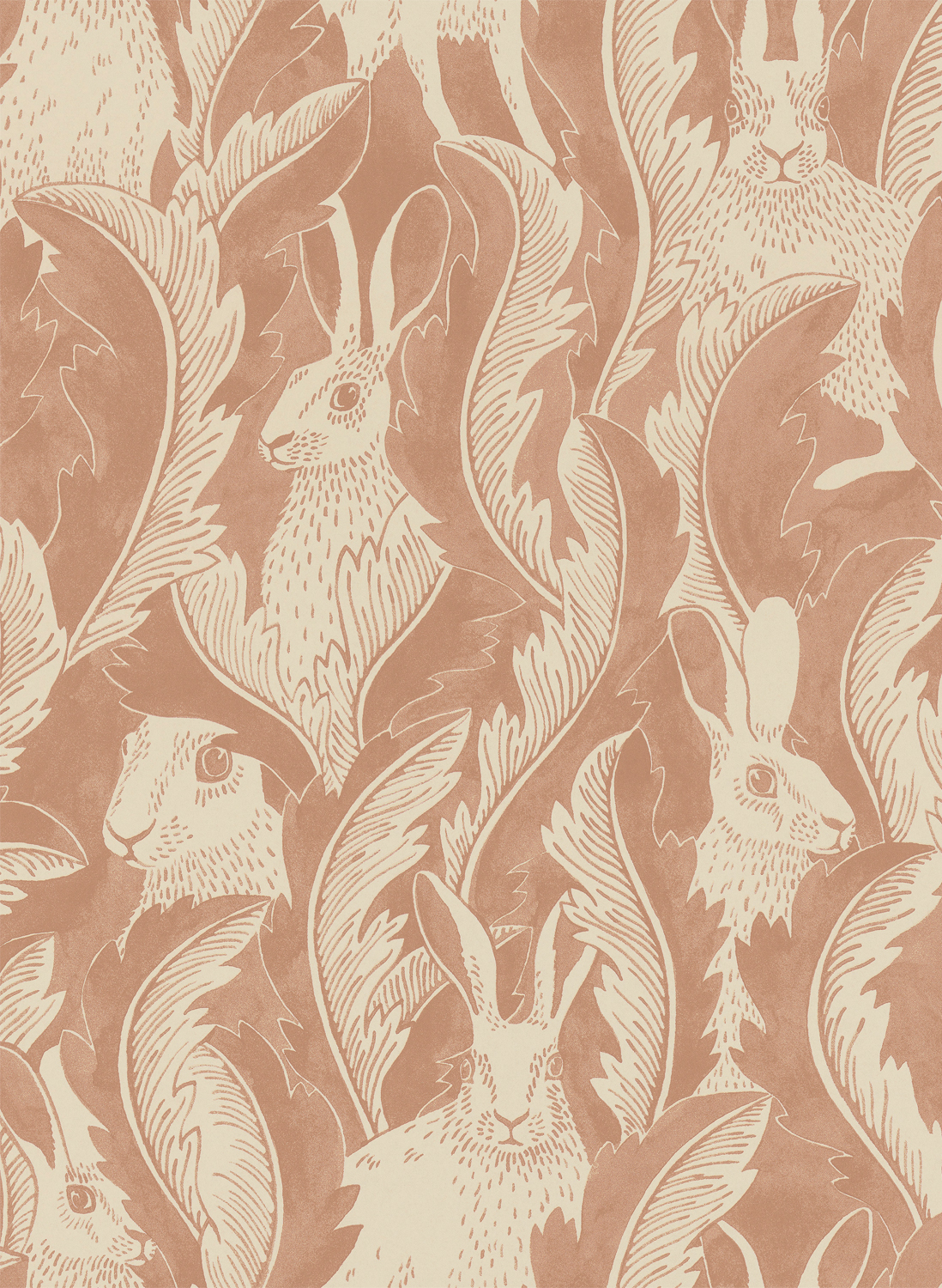 Tapete Hares in Hiding - Dusty Pink