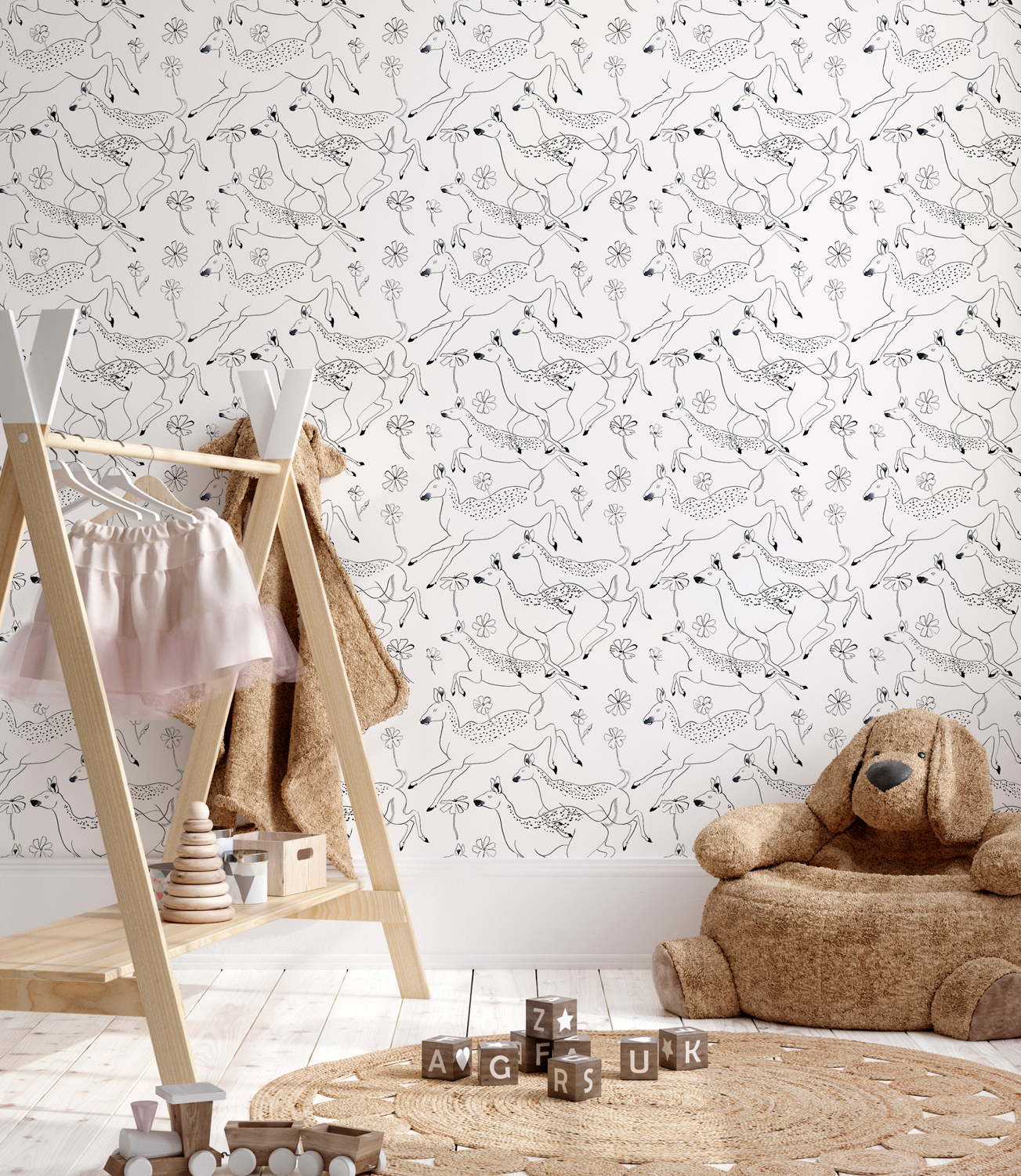 Wandbild Jumping Bambis - Linen