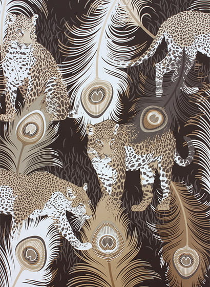 Wallpaper Leopardo - Black/ Metallic Antique Gold/ Taupe