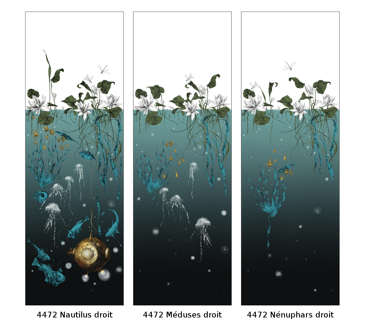 Tapete Nautilus/ Méduses/ Nénuphars - Noir - Nautilus droit - Noir