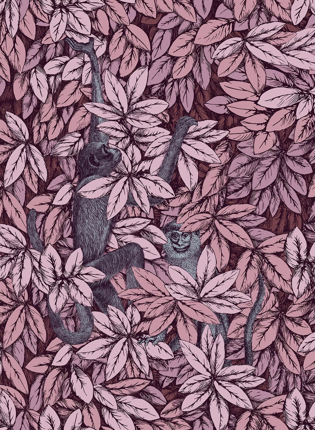 Tapete Foglie e Scimmie - Blush with Blue