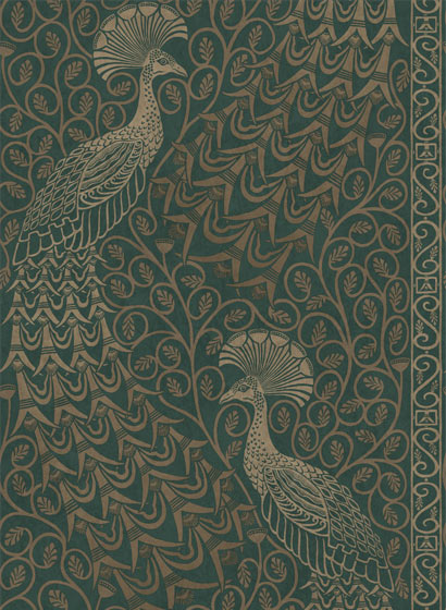 Tapete Pavo Parade - Metallic Gilver on Racing Car Green