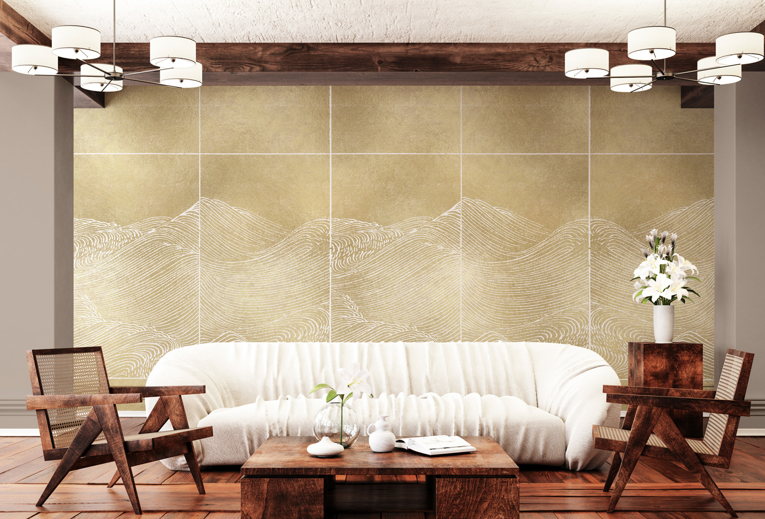 Wandbild Waves Metallics - Extra Gold