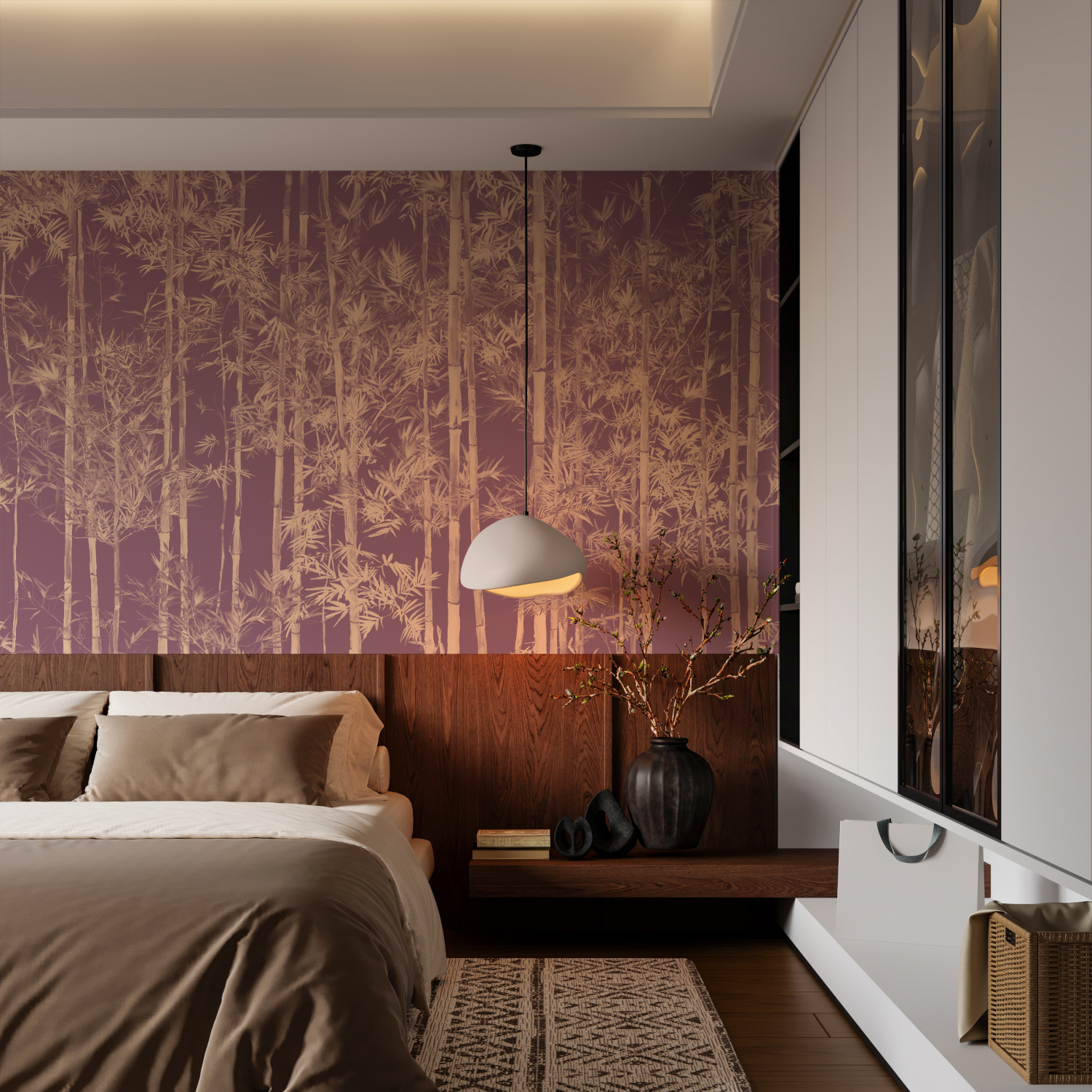 Wandbild Bamboo Gold Burgundy - Panel A