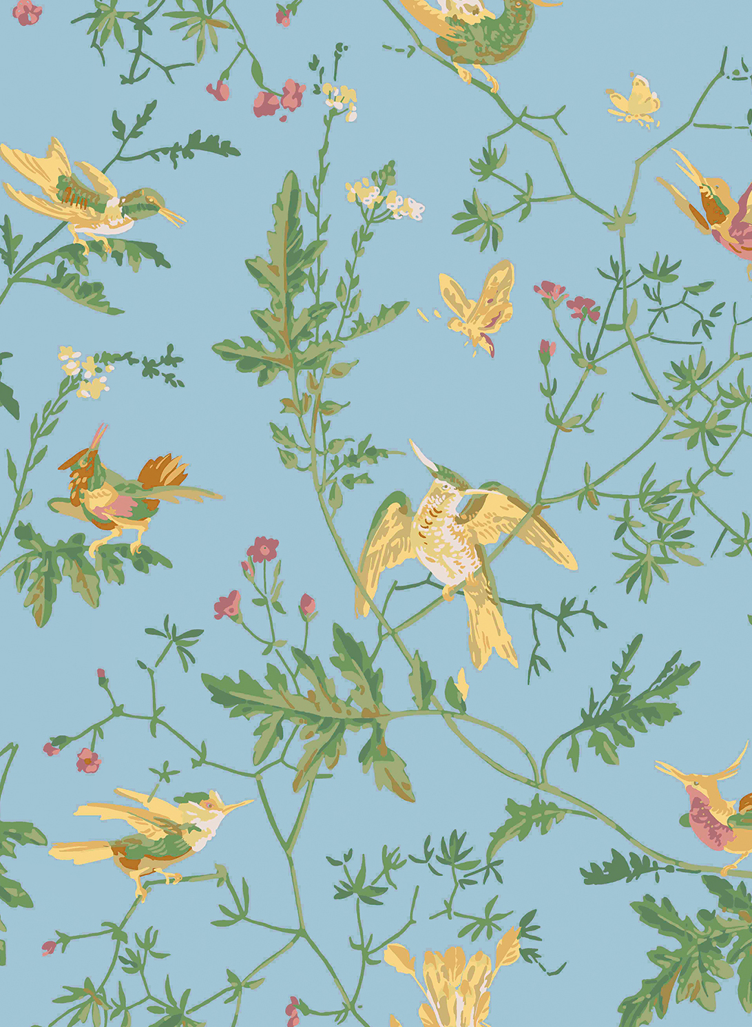 Tapete Hummingbirds - Buttercup Yellow on Cornflower Blue
