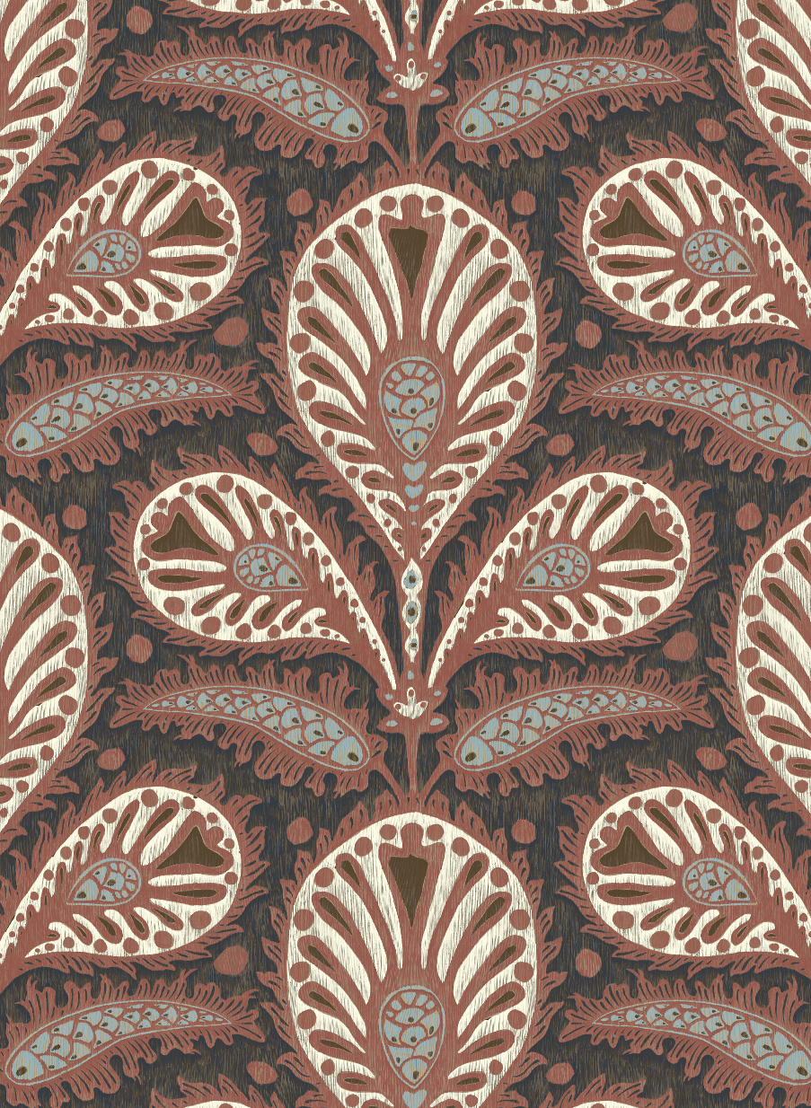Tapete Ikat Clover - Red and Ink