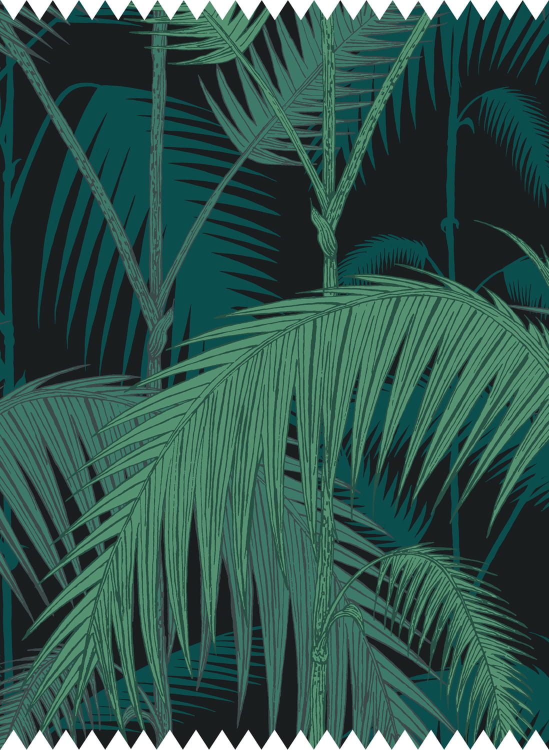 Stoff Palm Jungle Velvet - Viridian/ Petrol on Black