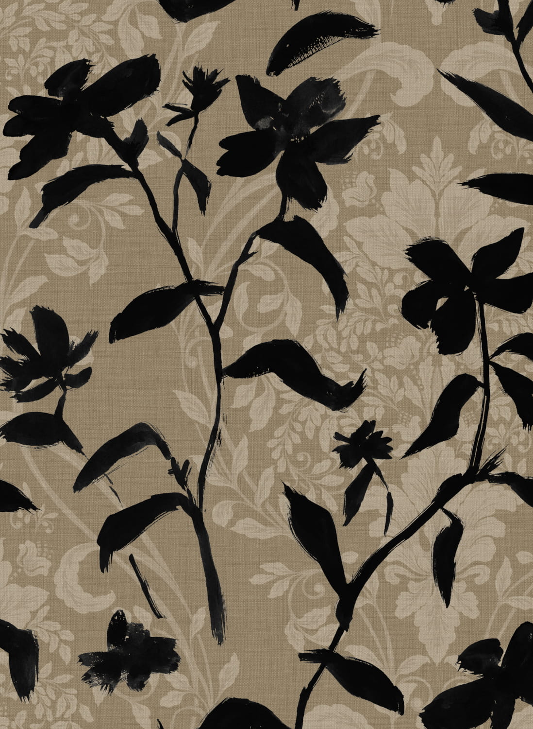 Tapete Blooming Damask - Black
