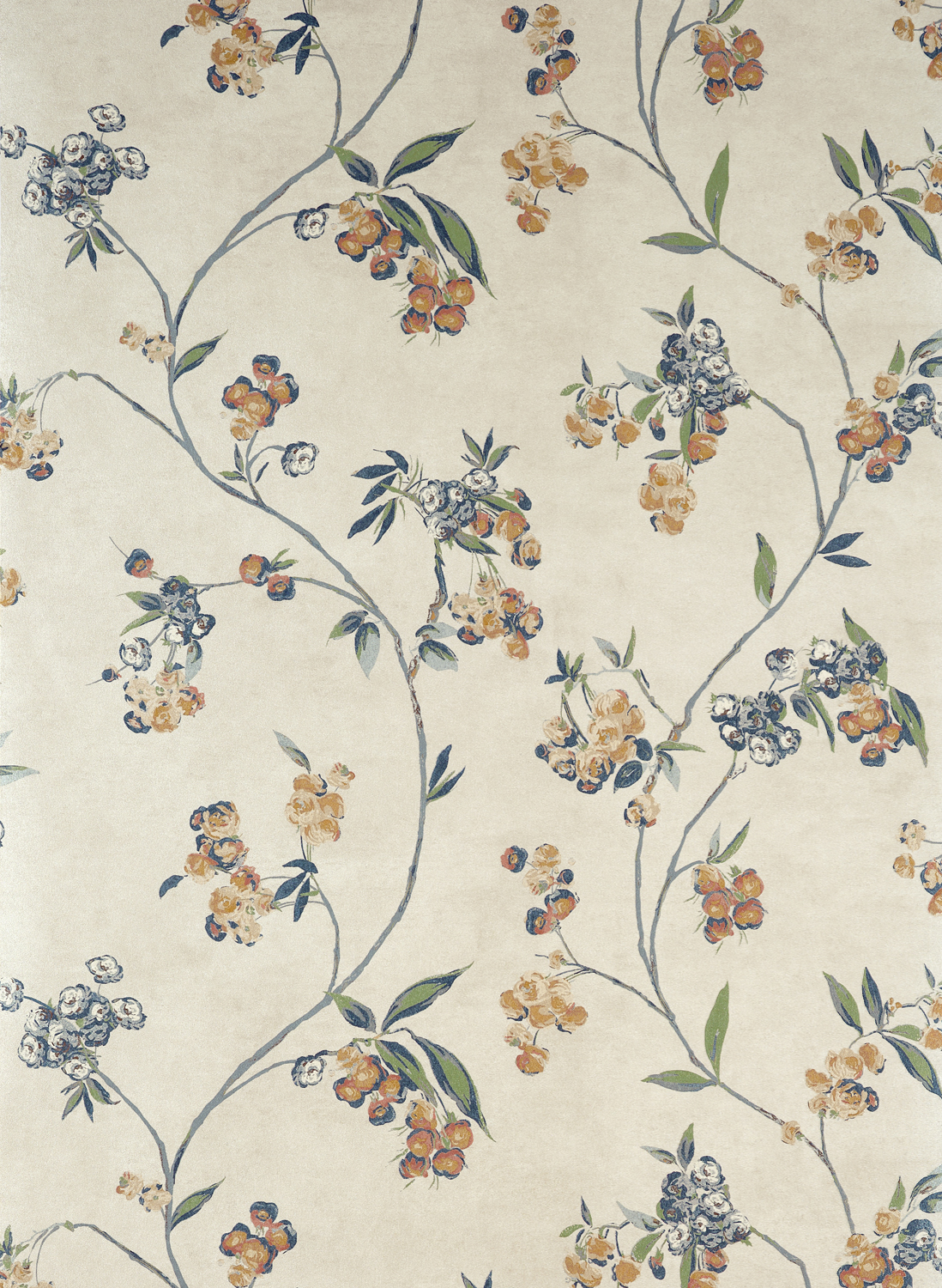 Tapete Edo Bloom - Apricot and Slate on Pearl