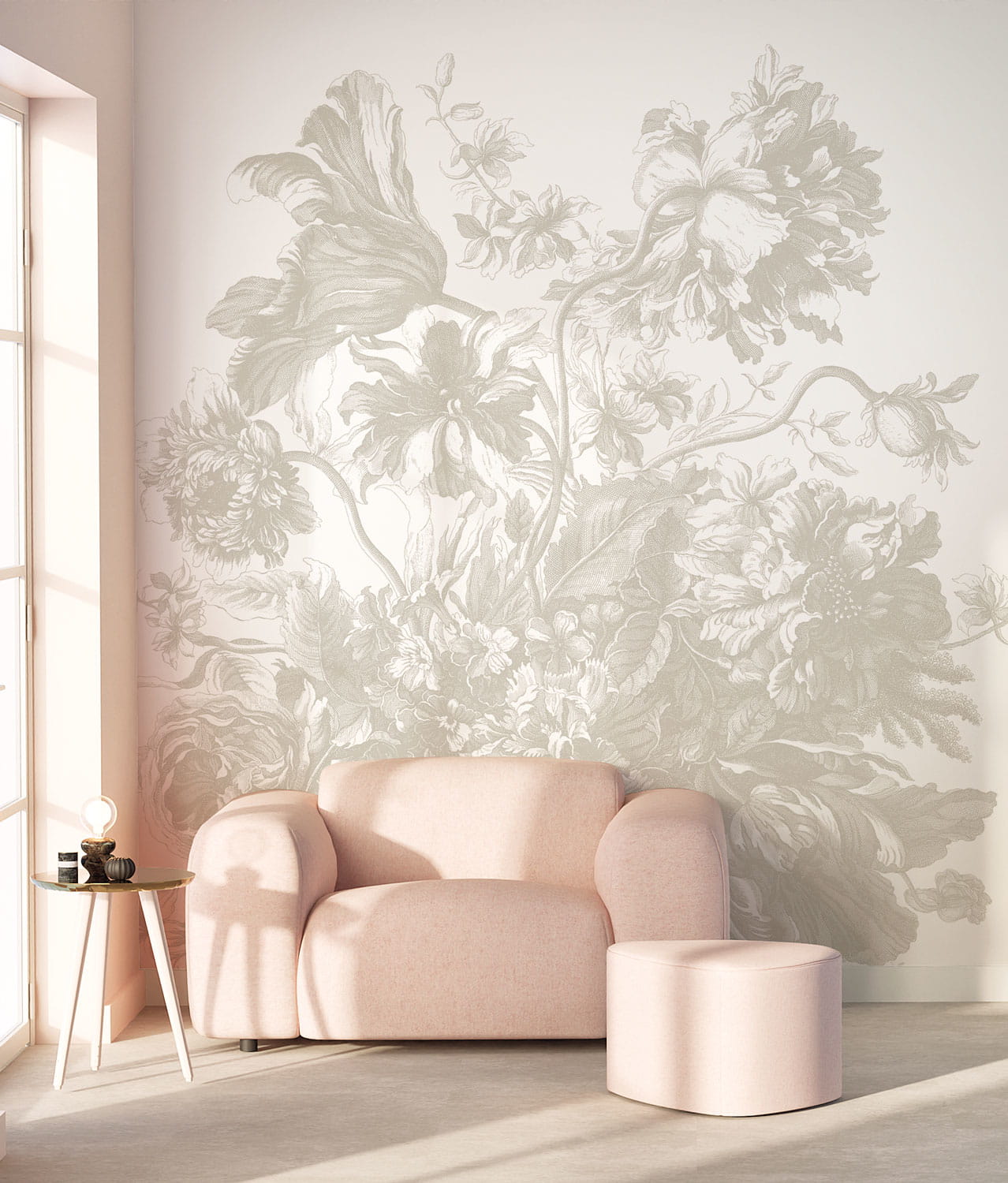 Wandbild Engraved Flowers Uyterlinde - Grey 390 cm