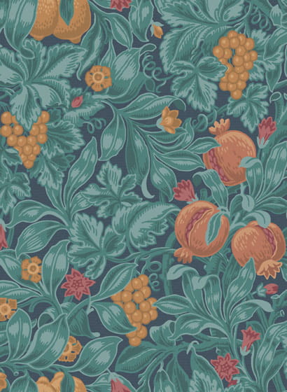 Tapete Vines of Pomona - Burnt Orange & Teal on Petrol