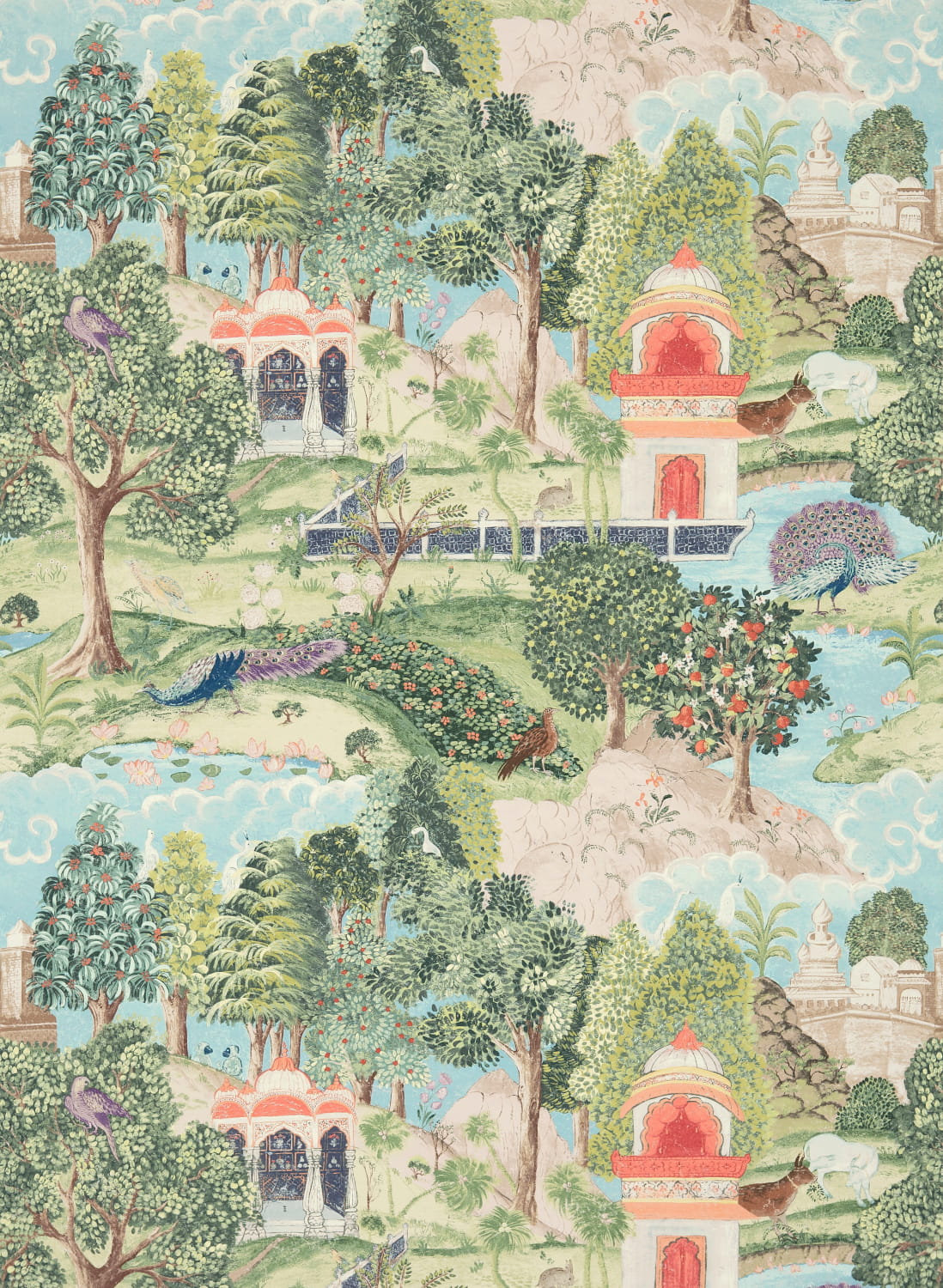 Tapete Peacock Garden - Green/ Coral