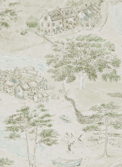 Tapete Sea Houses - Green/ Sand