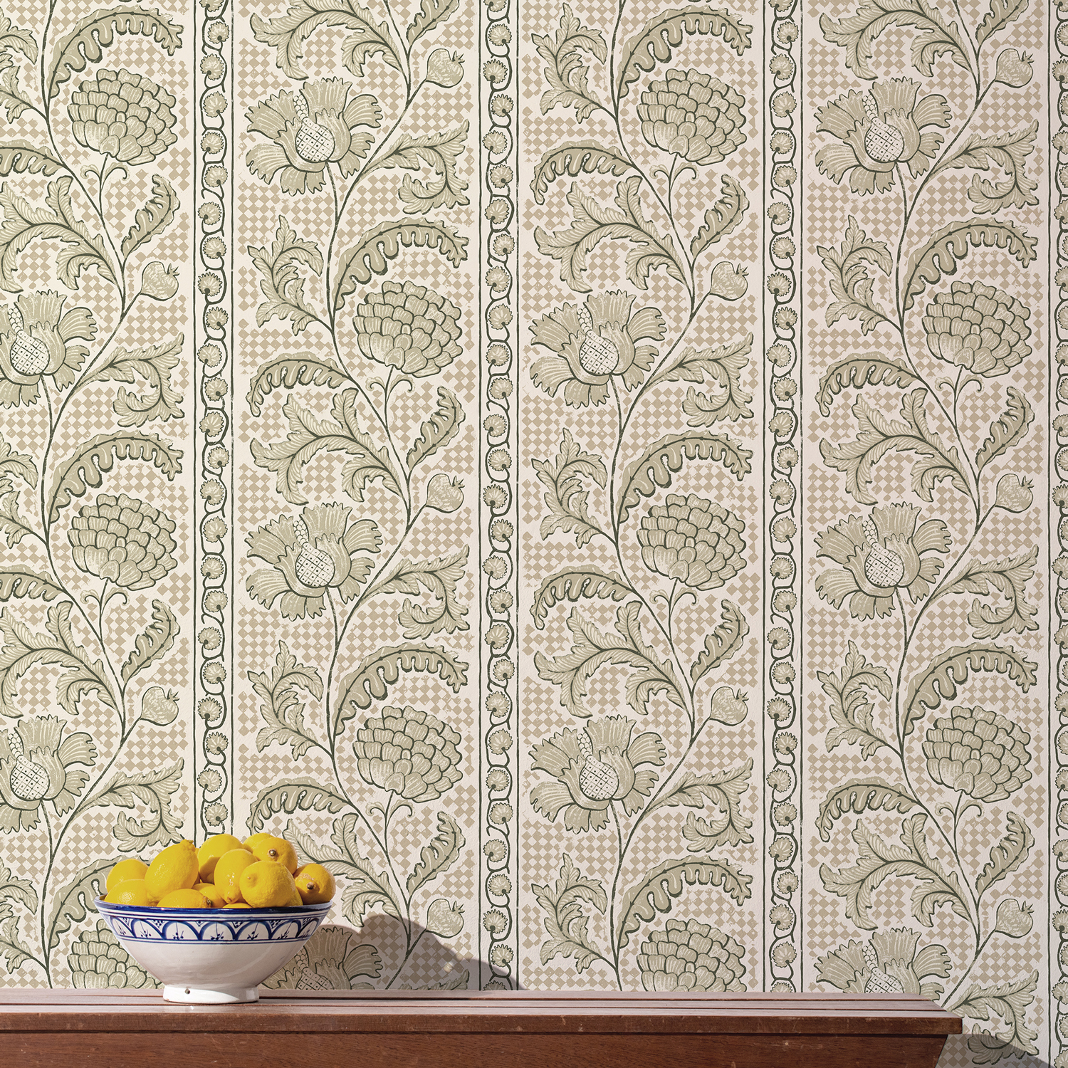 Tapete Floral Check - Maitland Green and Cotswold White