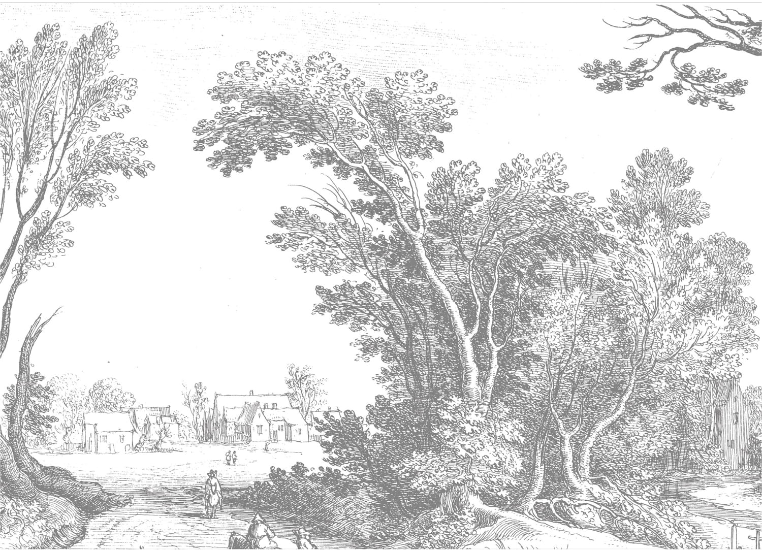 Wandbild Engraved Landscapes 3 - BW - Breite 3.896m