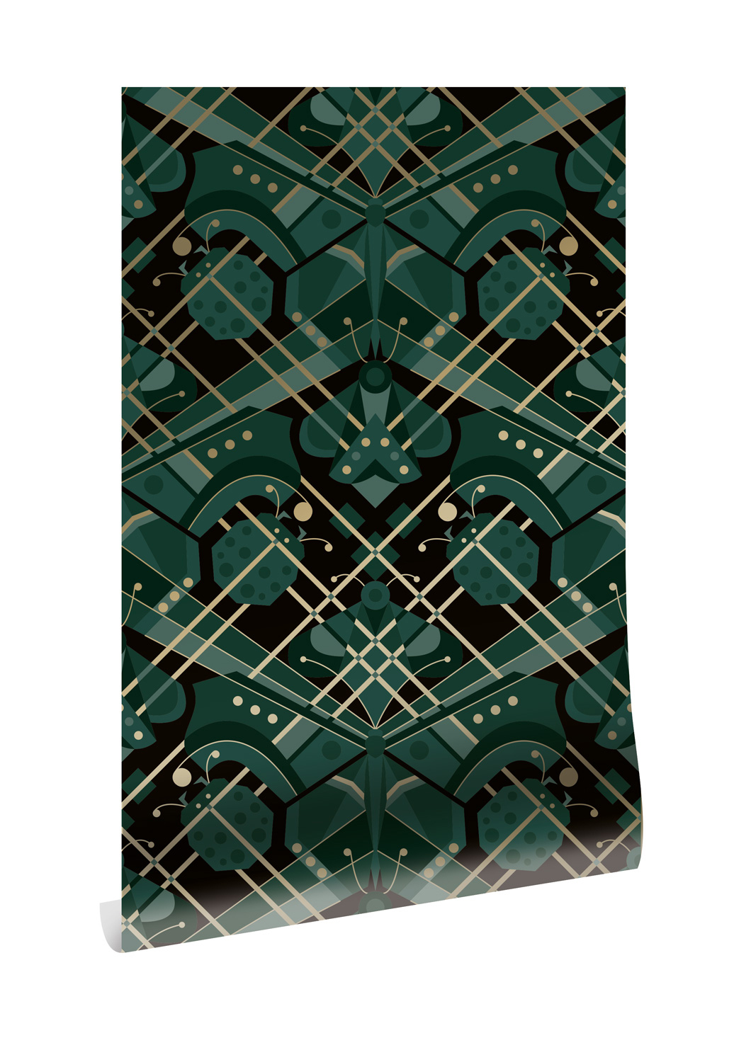 Tapete Art Deco Animaux Butterfly Gold - green