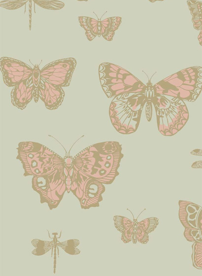Tapete Butterflies & Dragonflies - Pink & Olive