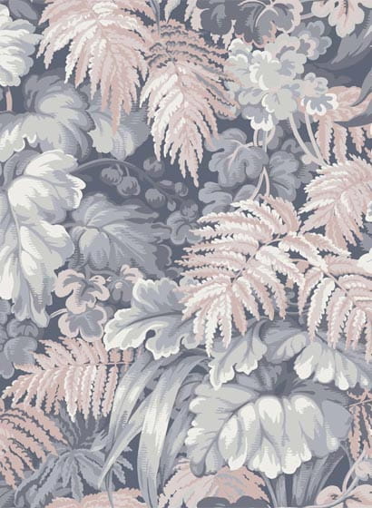 Tapete Royal Fernery - Slate Blue & Blush Pink