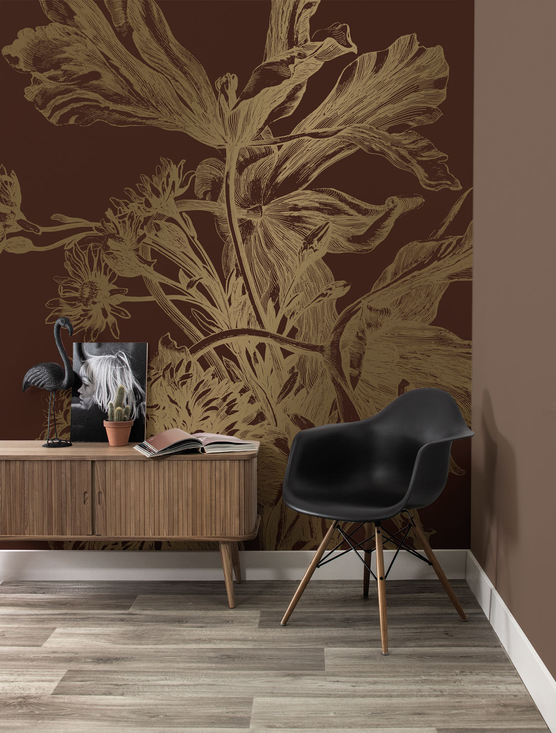 Wandbild Engraved Flowers Gold 5 - XL