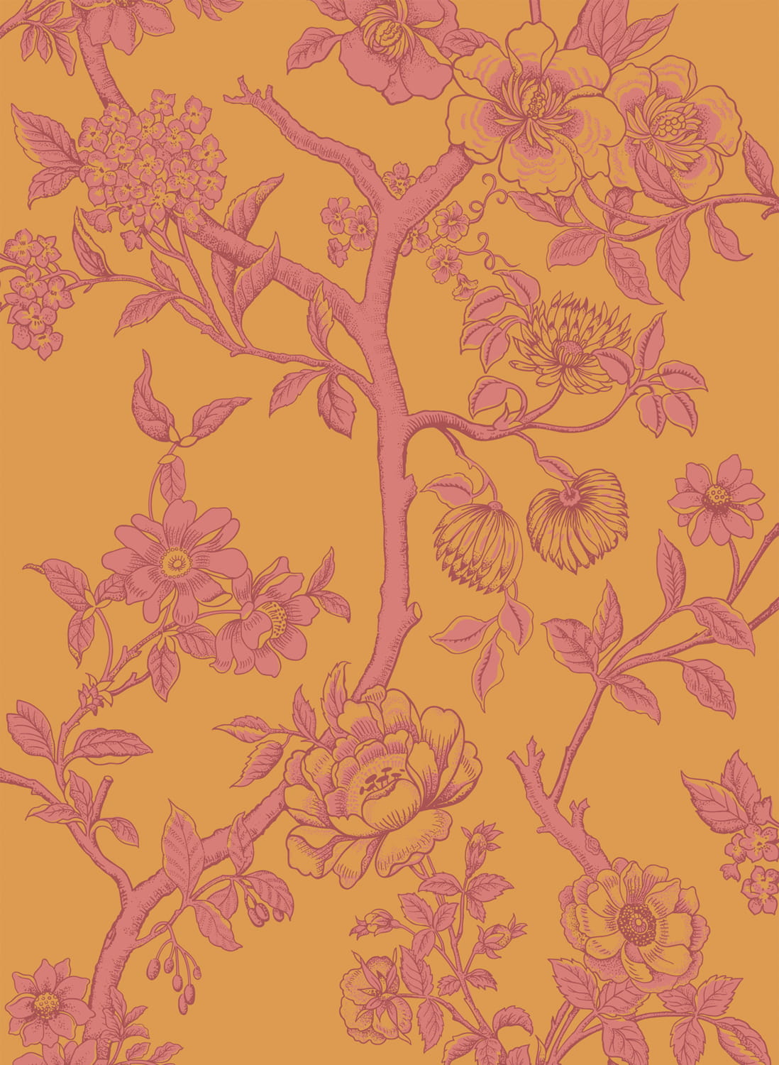 Tapete Paradise Tree - Tangerine and Hibiscus