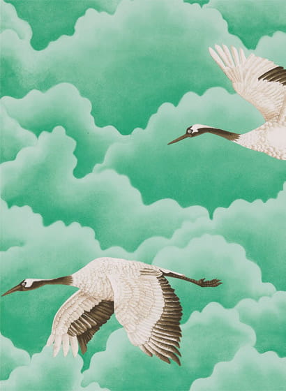 Tapete Cranes in Flight - Emerald