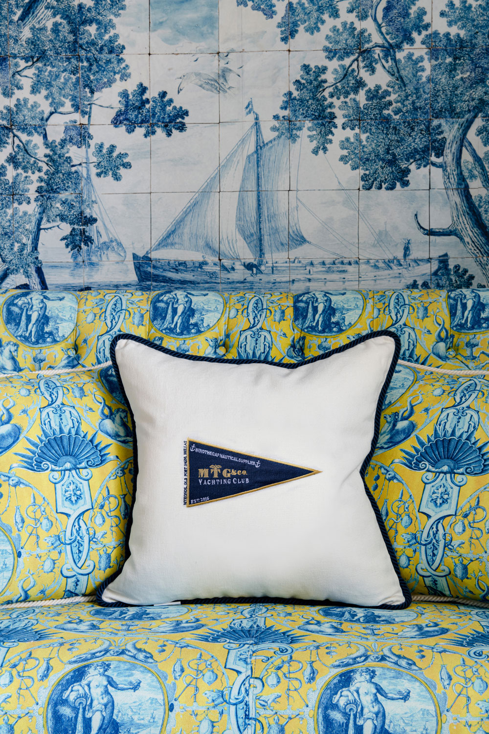 Yachting Club Cushion - Blue/ White/ Yellow/ Rope - 50x50cm