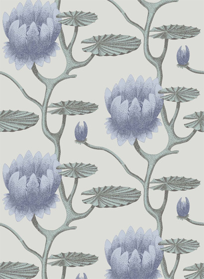 Tapete Summer Lily - Blue on Pearl