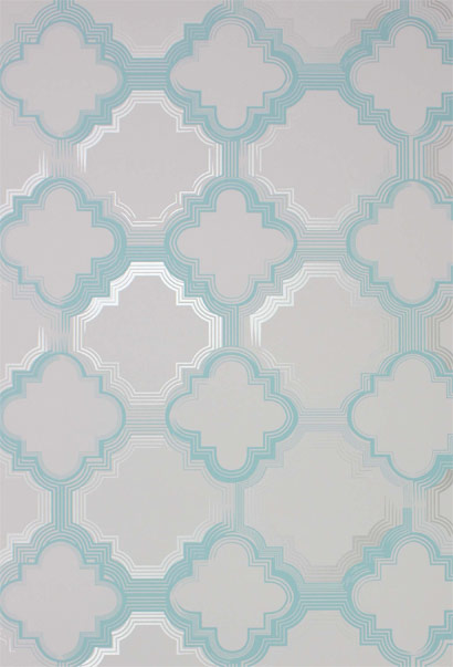 Tapete Quatrefoil - Duck Egg/ Metallic Gilver/ Stone