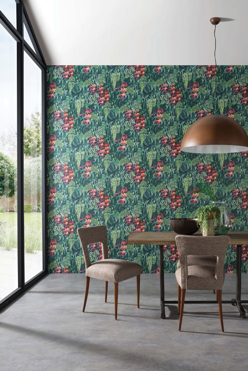 Tapete Green Wall - Emerald Green / Red
