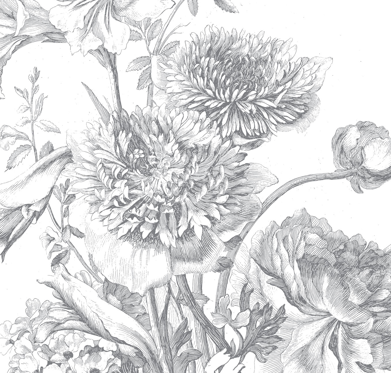 Wandbild Engraved Flowers 3 - Multicolor - 2.922m