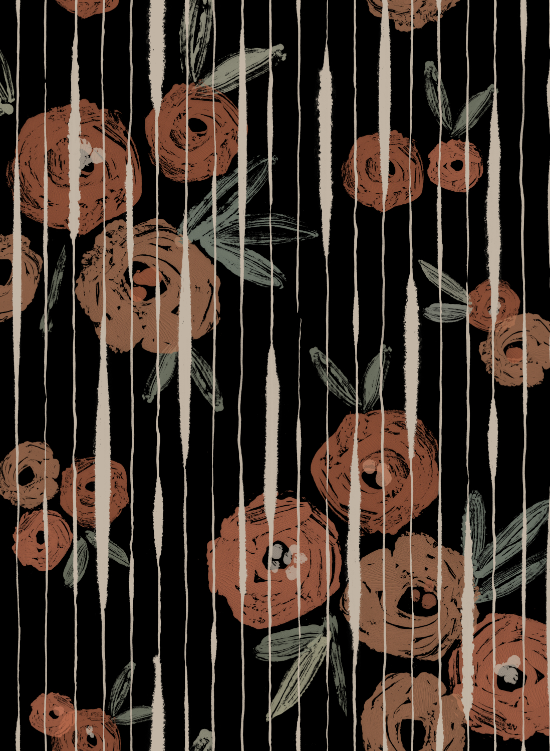 Tapete Broken Poppies - Black