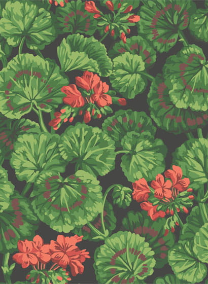 Tapete Geranium - Rouge/ Green on Black