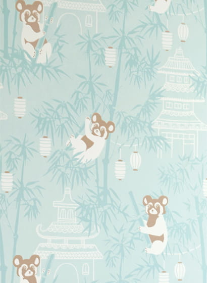 Wallpaper Bambu - Soft Turquoise/ Brown/ Cream White