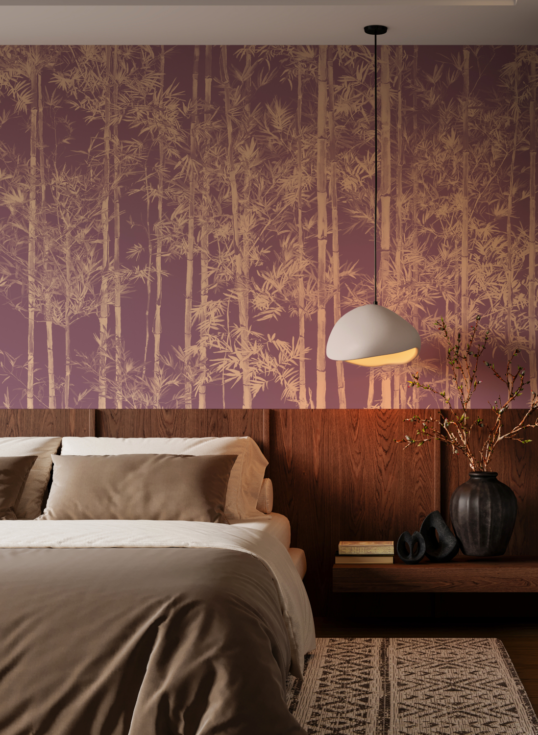 Wandbild Bamboo Gold Burgundy