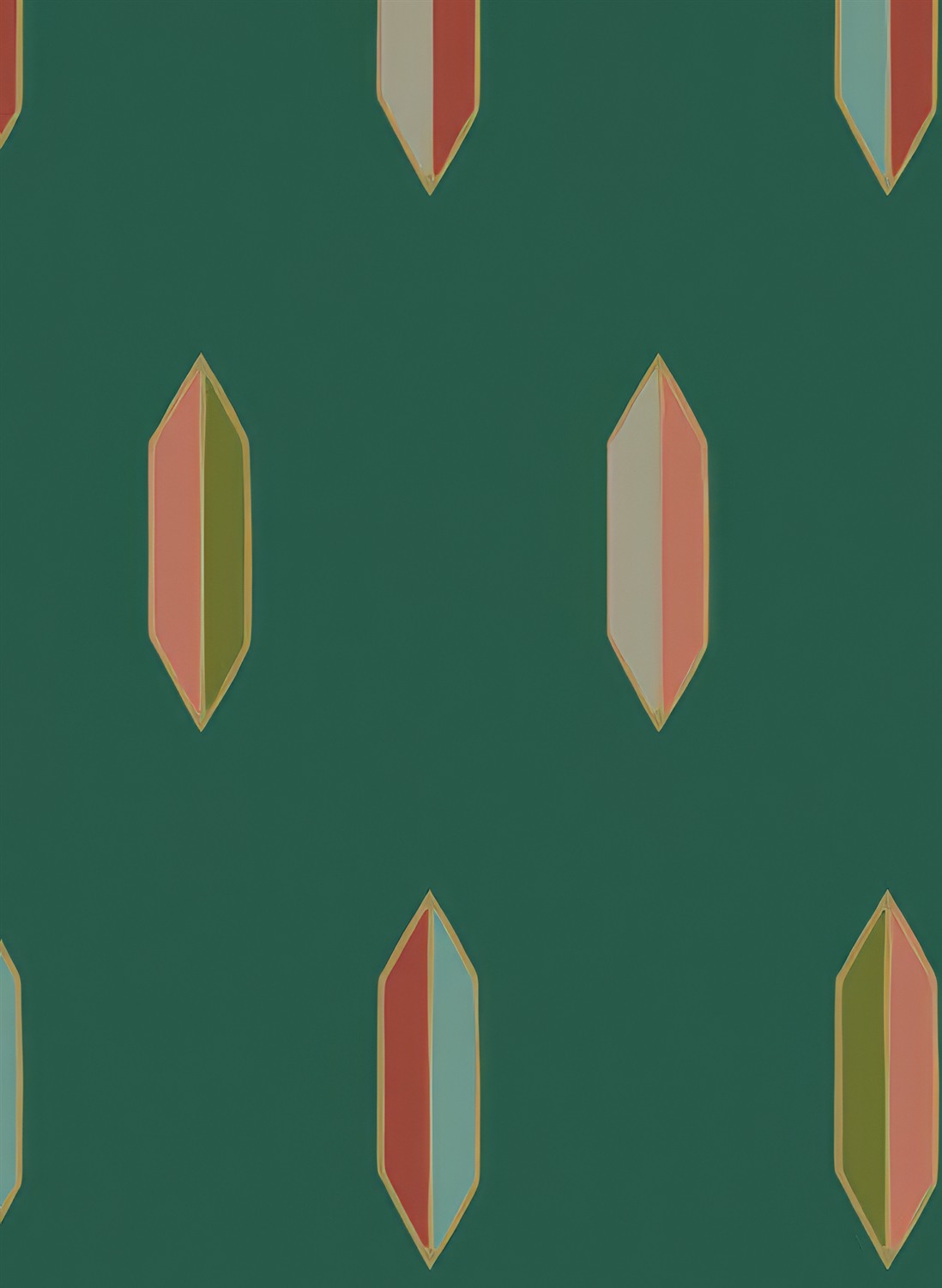 Wallpaper Inlay - Jewel Multi & Copper on Racing Green