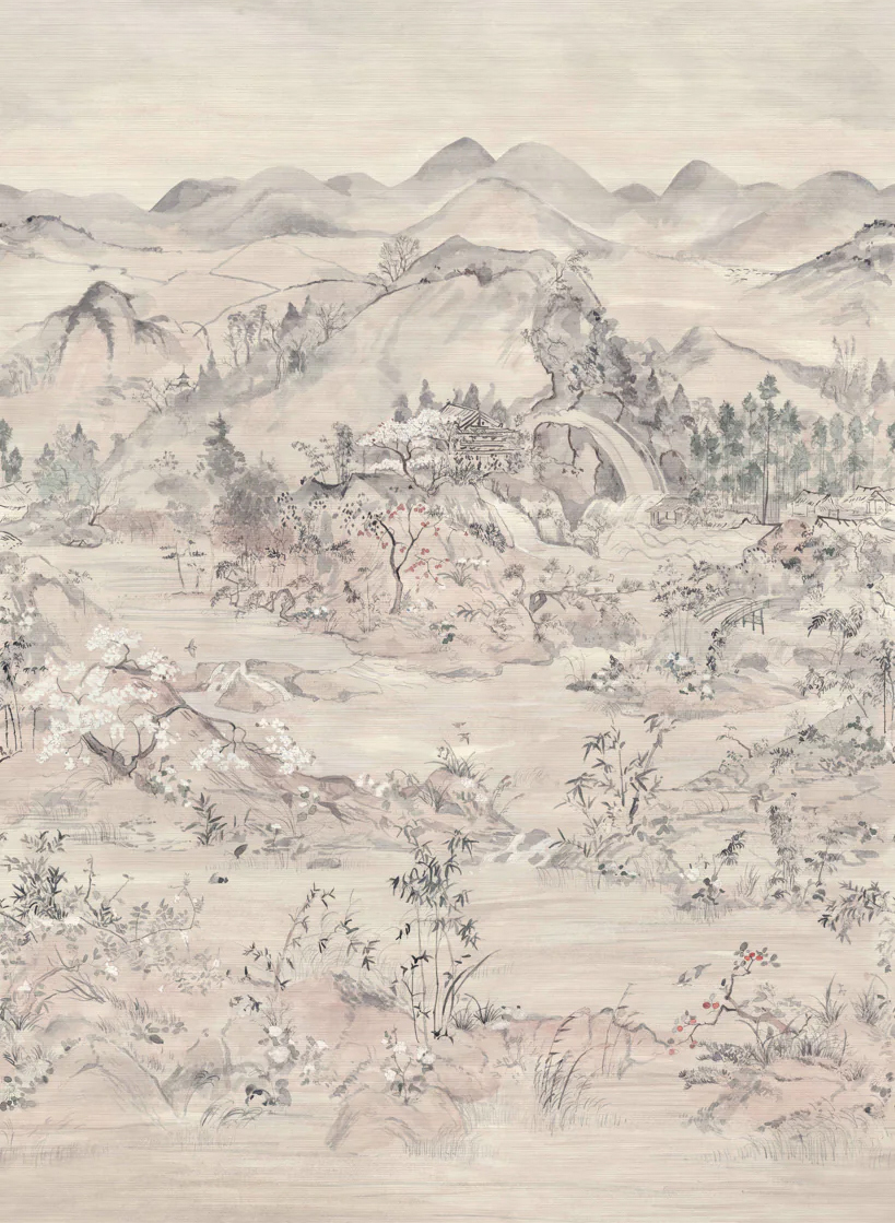 Tapete Japanese Chinoiserie - Grasscloth - Pearlescent