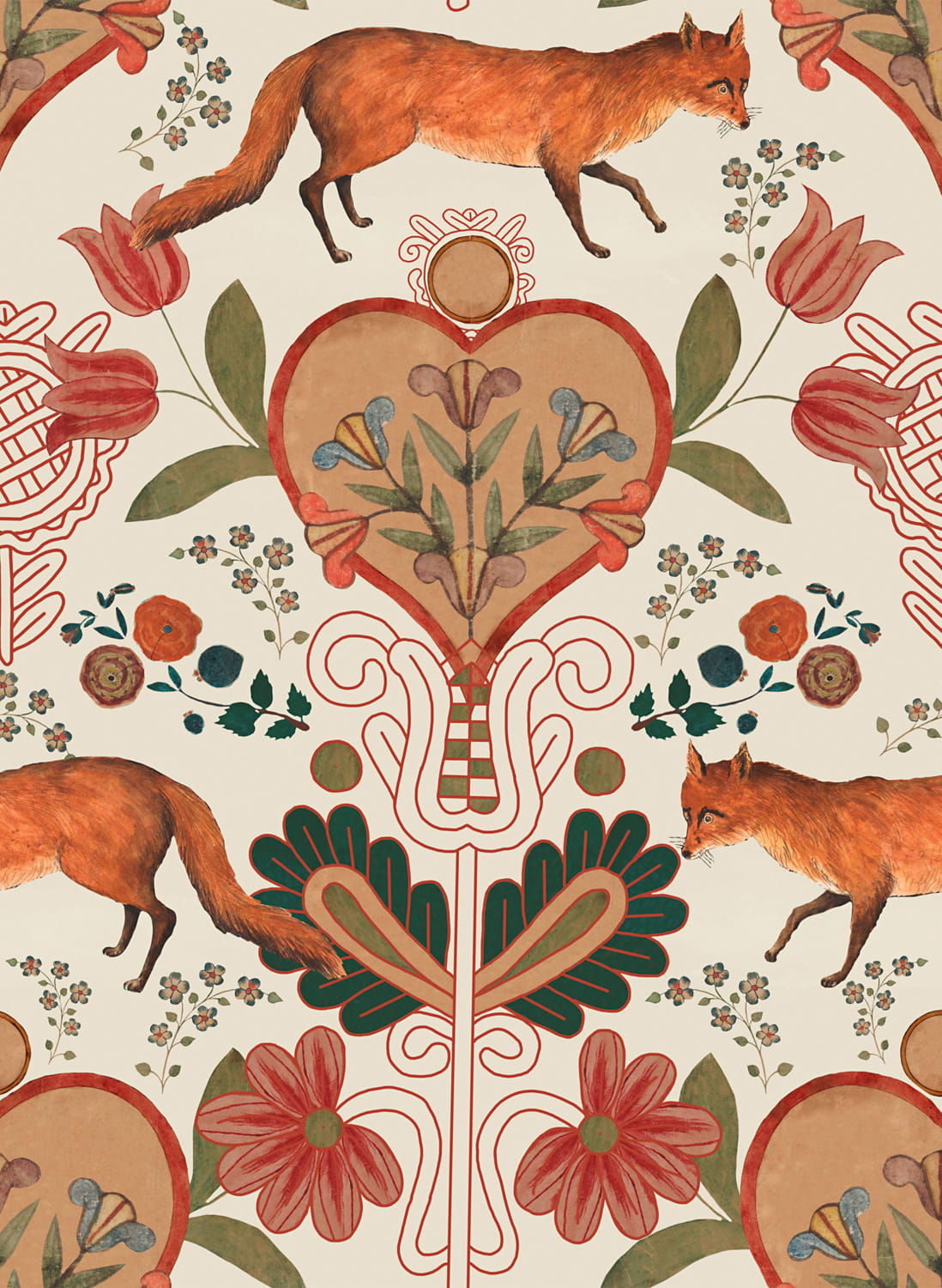 Tapete The Vixen - Taupe/ Red/ Orange/ Green