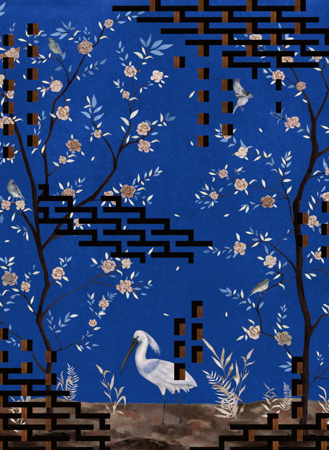 Wandbild Tetris Chinoiseries - Blue