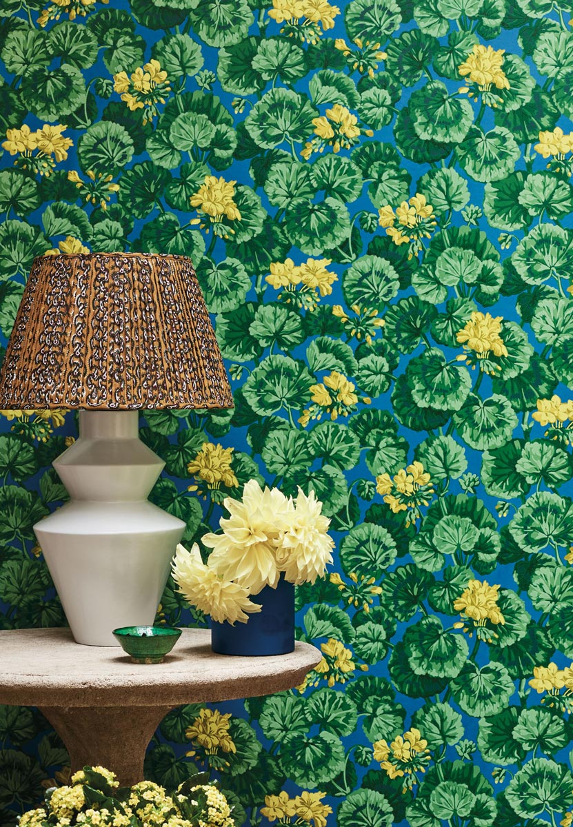 Tapete Geranium - Lemon/ Green on Blue
